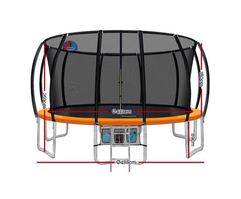 16FT Trampoline Round Trampolines With Basketball Hoop Kids Present Gift Enclosure Safety Net Pad Outdoor Orange - SM Everyday Living