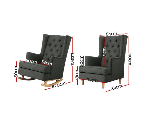 Rocking Armchair Feeding Chair Fabric Armchairs Lounge Recliner Charcoal - SM Everyday Living