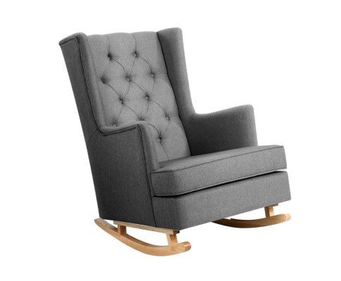 Rocking Armchair Feeding Chair Linen Fabric Armchairs Lounge Retro Grey - SM Everyday Living