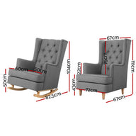 Rocking Armchair Feeding Chair Linen Fabric Armchairs Lounge Retro Grey - SM Everyday Living