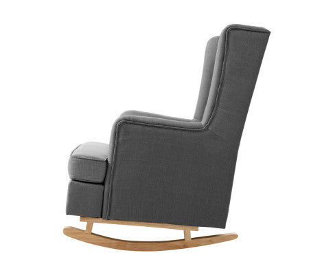Rocking Armchair Feeding Chair Linen Fabric Armchairs Lounge Retro Grey - SM Everyday Living