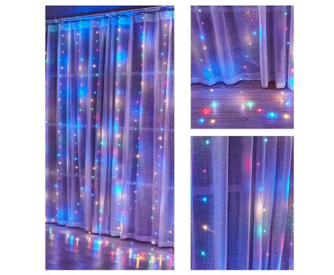 300 LEDs Window Curtain Fairy Lights 8 Modes and Remote Control for Bedroom (Multicolor, 300 x 300cm) - SM Everyday Living