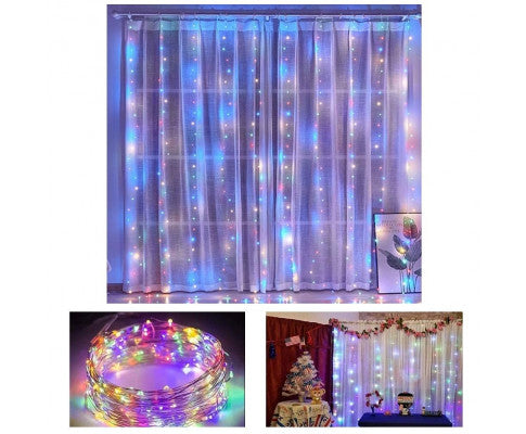 300 LEDs Window Curtain Fairy Lights 8 Modes and Remote Control for Bedroom (Multicolor, 300 x 300cm) - SM Everyday Living