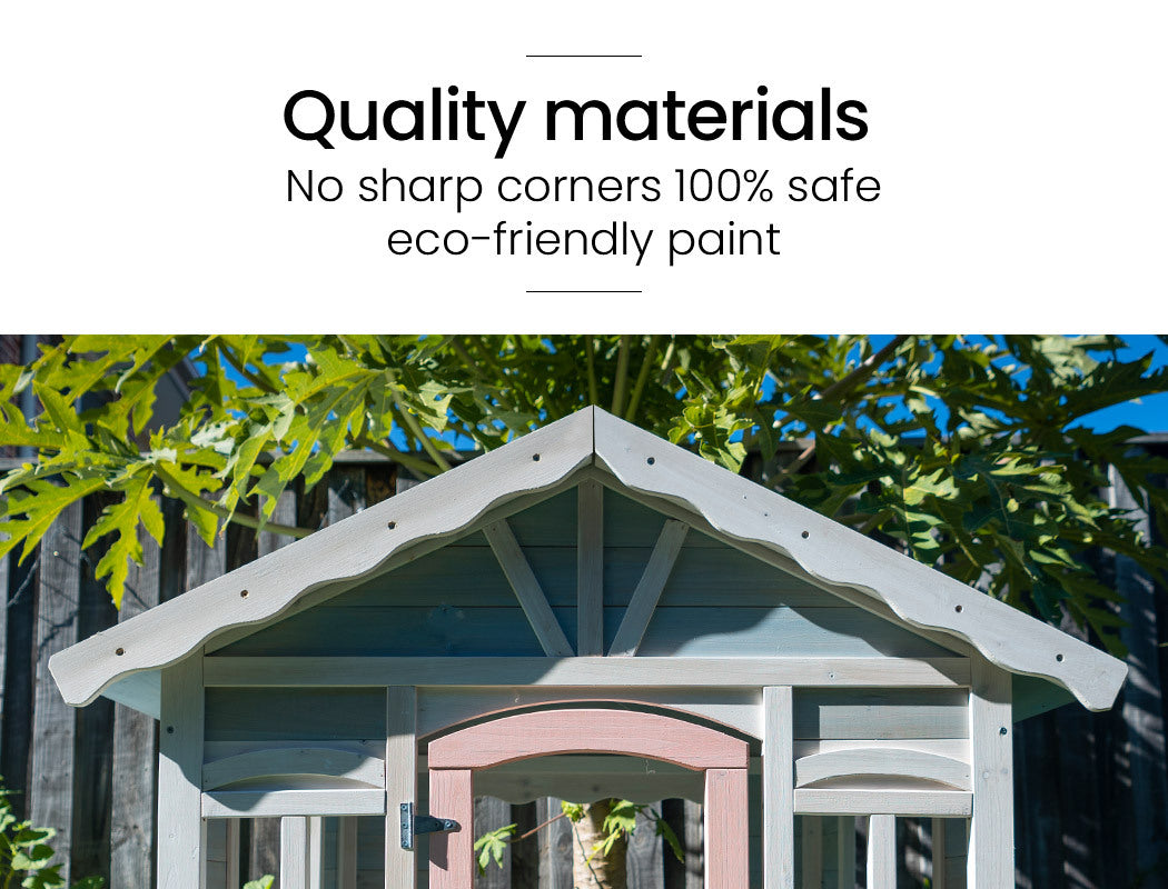 Cottage Style Wooden Outdoor Cubby House Girls Childrens Playhouse - SM Everyday Living