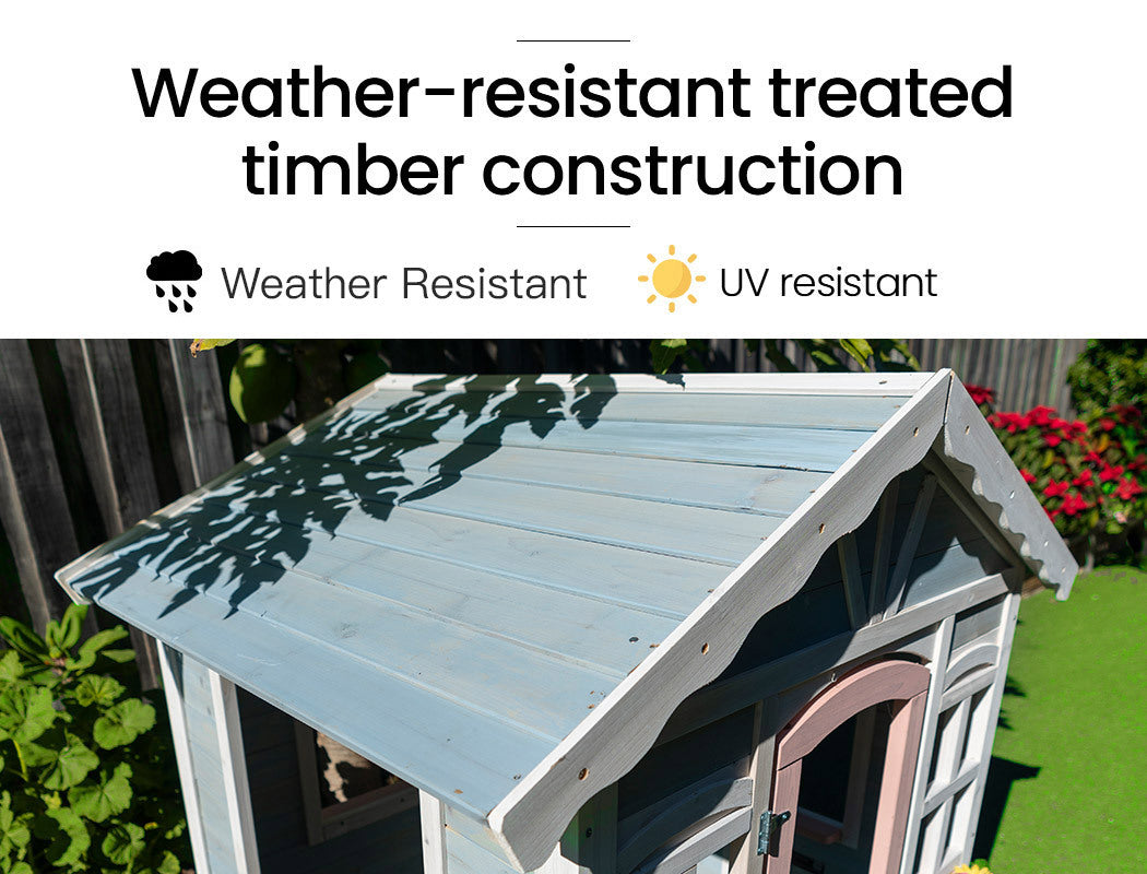 Cottage Style Wooden Outdoor Cubby House Girls Childrens Playhouse - SM Everyday Living