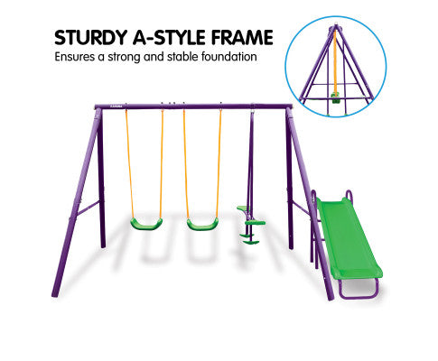 Kids 4-Seater Swing Set with Slide Purple Green - SM Everyday Living