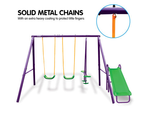 Kids 4-Seater Swing Set with Slide Purple Green - SM Everyday Living