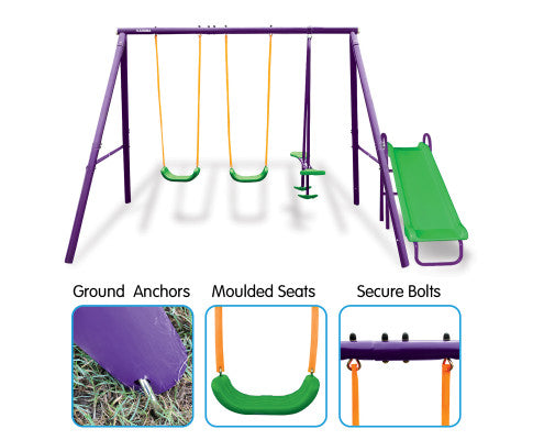 Kids 4-Seater Swing Set with Slide Purple Green - SM Everyday Living