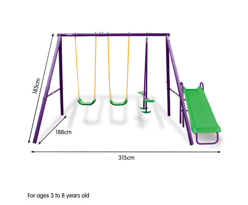 Kids 4-Seater Swing Set with Slide Purple Green - SM Everyday Living