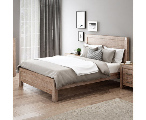 Bed Frame Single Size in Solid Wood Veneered Acacia Bedroom Timber Slat in Oak - SM Everyday Living