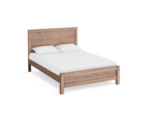 Bed Frame Single Size in Solid Wood Veneered Acacia Bedroom Timber Slat in Oak - SM Everyday Living