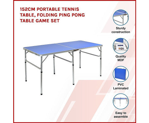 152cm Portable Tennis Table, Folding Ping Pong Table Game Set - SM Everyday Living