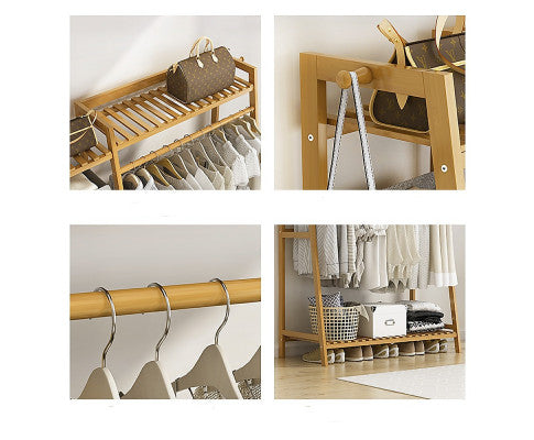 Clothes Rack Coat Garment Stand Bamboo Rail Hanger Airer Closet - SM Everyday Living