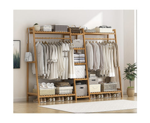 Clothes Rack Coat Garment Stand Bamboo Rail Hanger Airer Closet - SM Everyday Living