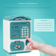 Blue Mouse Treasure Kids Smart ATM Piggy Bank - Automatic Bill Scroll, Password & Fingerprint Unlock with Fun Features