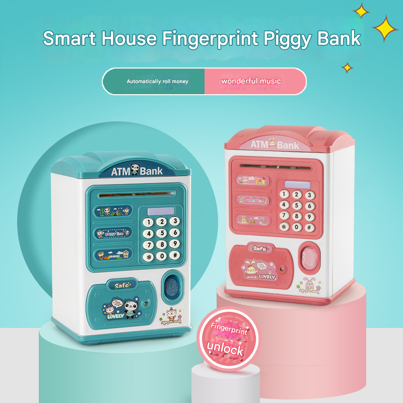 Blue Mouse Treasure Kids Smart ATM Piggy Bank - Automatic Bill Scroll, Password & Fingerprint Unlock with Fun Features