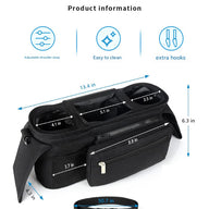 Black and Gray Stitching Universal Stroller Organiser Caddy with Insulated Cup Holders and Detachable Wristlet