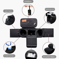 Black and Gray Stitching Universal Stroller Organiser Caddy with Insulated Cup Holders and Detachable Wristlet