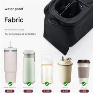 Black and Gray Stitching Universal Stroller Organiser Caddy with Insulated Cup Holders and Detachable Wristlet