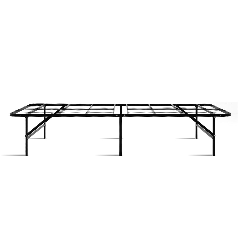 Folding Bed Frame Single Metal Bed Base Portable Black