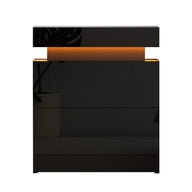 Bedside Tables Side Table Drawers RGB LED High Gloss Nightstand Black