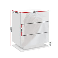 Tables Side Table RGB LED Lamp 3 Drawers Nightstand Gloss White