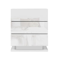 Tables Side Table RGB LED Lamp 3 Drawers Nightstand Gloss White
