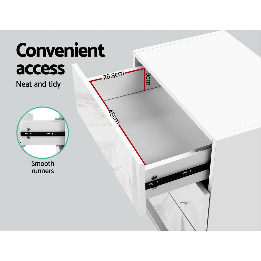 Tables Side Table RGB LED Lamp 3 Drawers Nightstand Gloss White