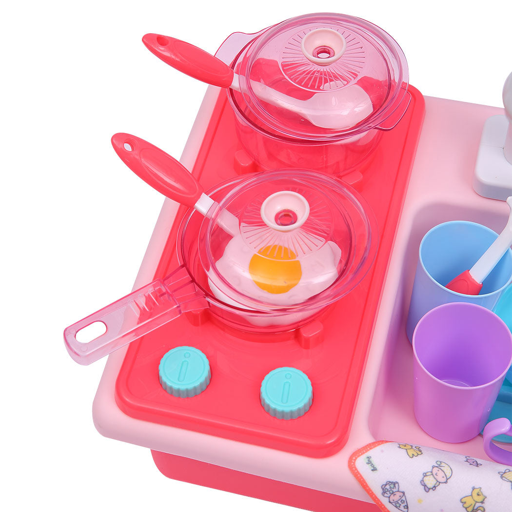 35x Kids Kitchen Play Set Dishwasher Sink Dishes Toys Cookware Pretend Play Pink