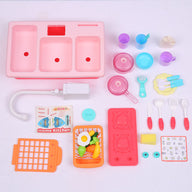35x Kids Kitchen Play Set Dishwasher Sink Dishes Toys Cookware Pretend Play Pink
