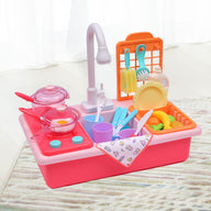 35x Kids Kitchen Play Set Dishwasher Sink Dishes Toys Cookware Pretend Play Pink