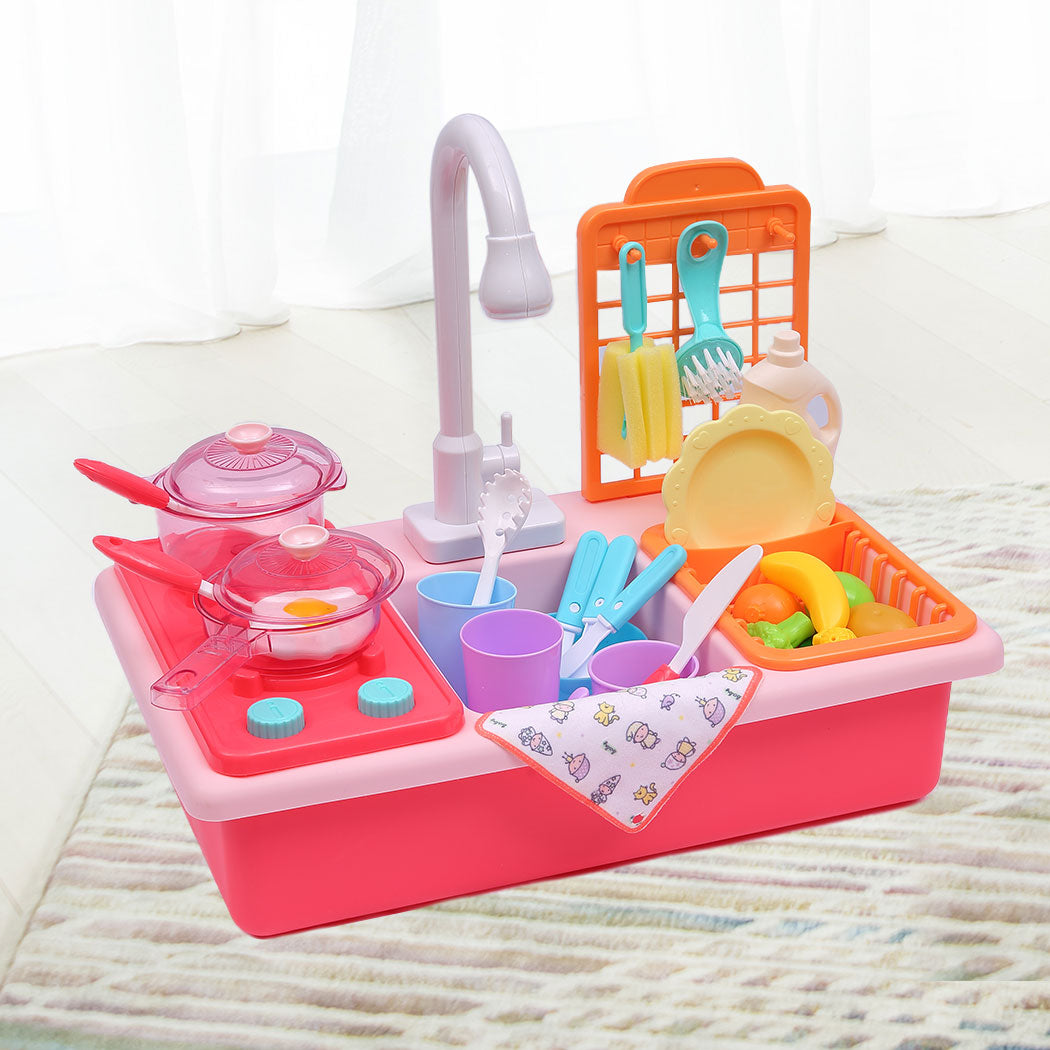 35x Kids Kitchen Play Set Dishwasher Sink Dishes Toys Cookware Pretend Play Pink