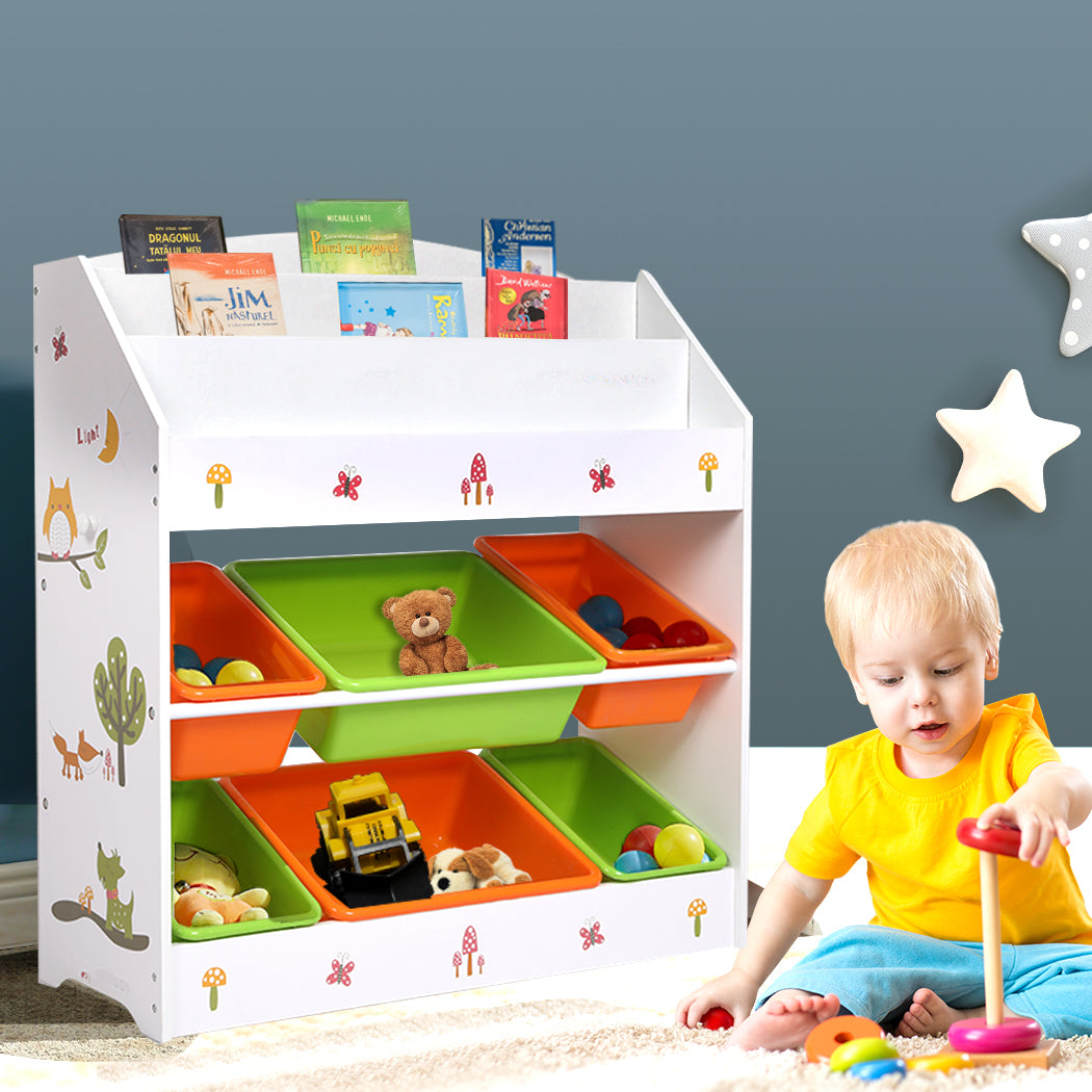 Kids Toy Box Organiser Bookshelf 6 Bins