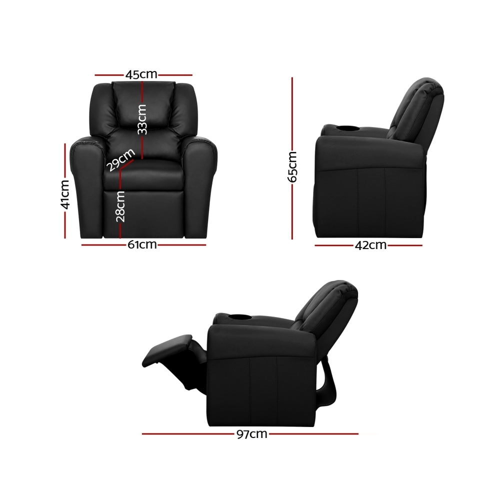 Kids Recliner Chair PU Leather Black
