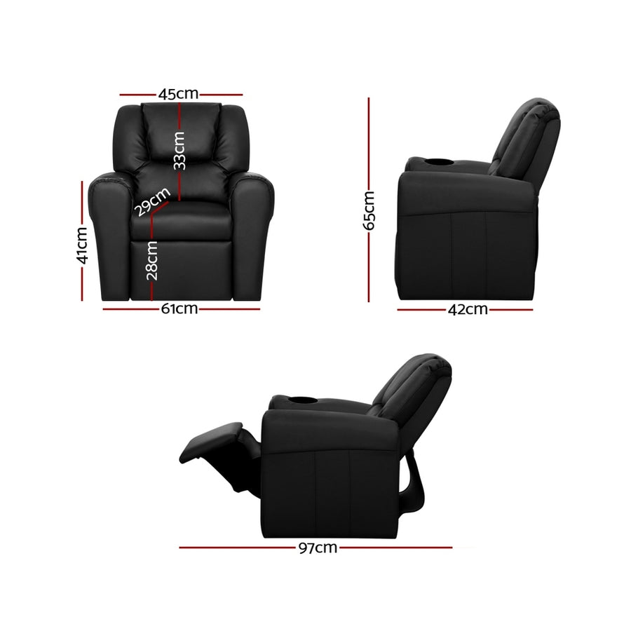Kids Recliner Chair PU Leather Black