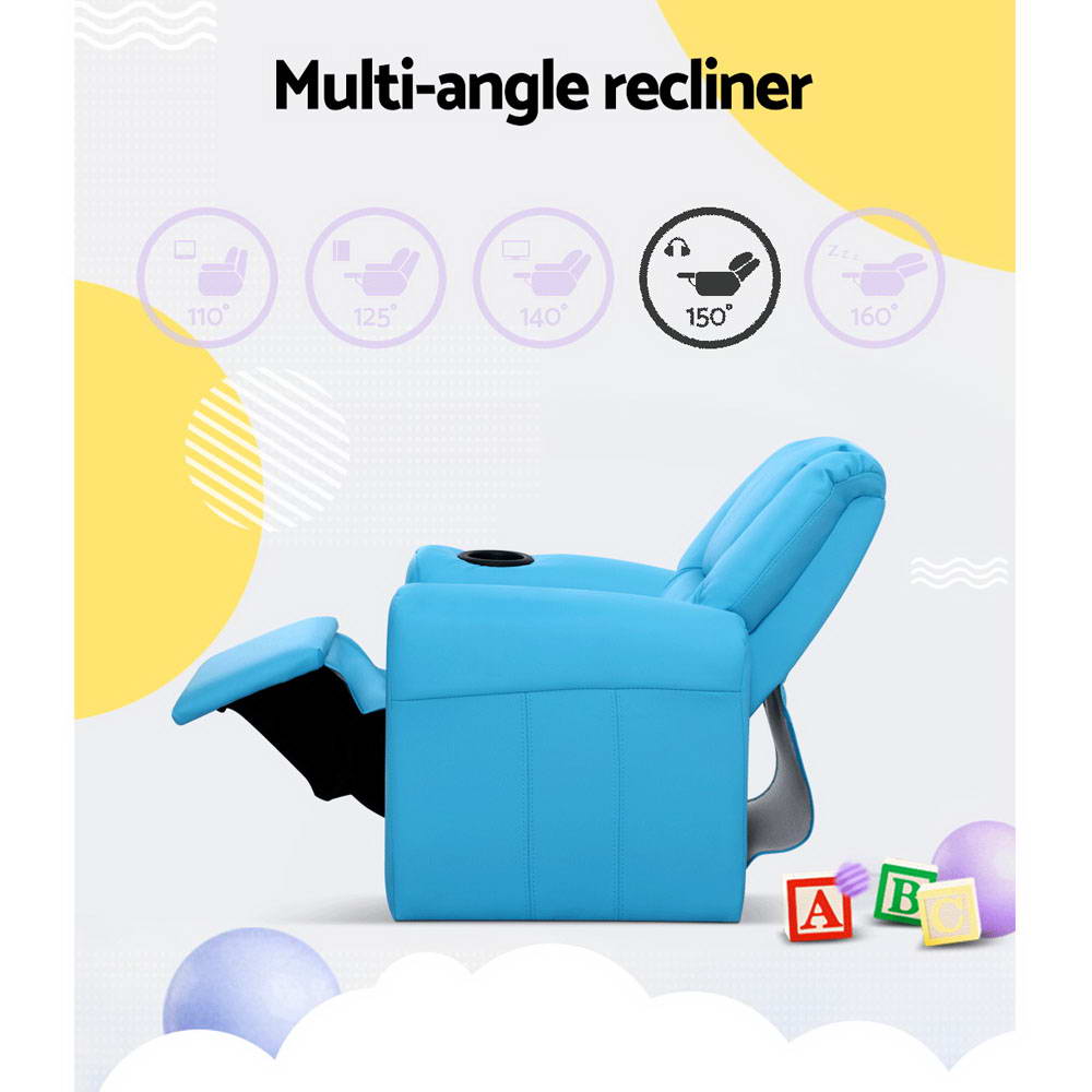 Kids Recliner Chair PU Leather Blue