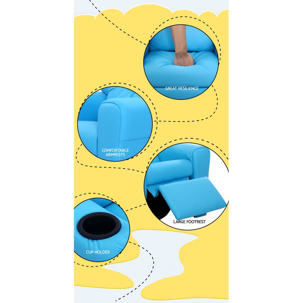 Kids Recliner Chair PU Leather Blue