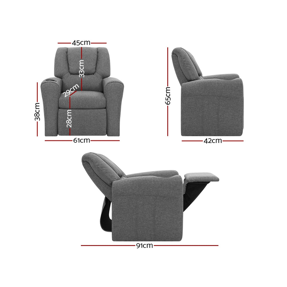 Kids Recliner Chair PU Leather Grey