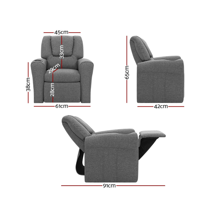 Kids Recliner Chair PU Leather Grey