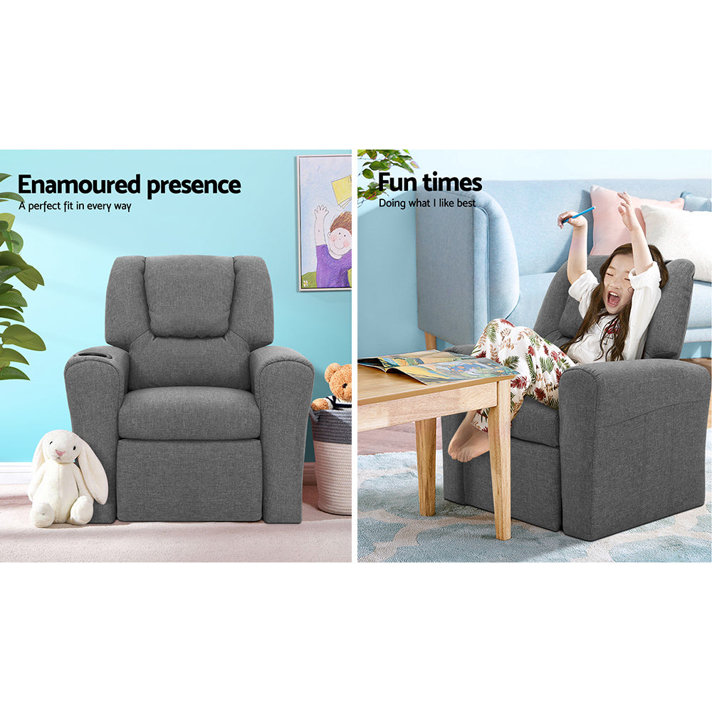 Kids Recliner Chair PU Leather Grey