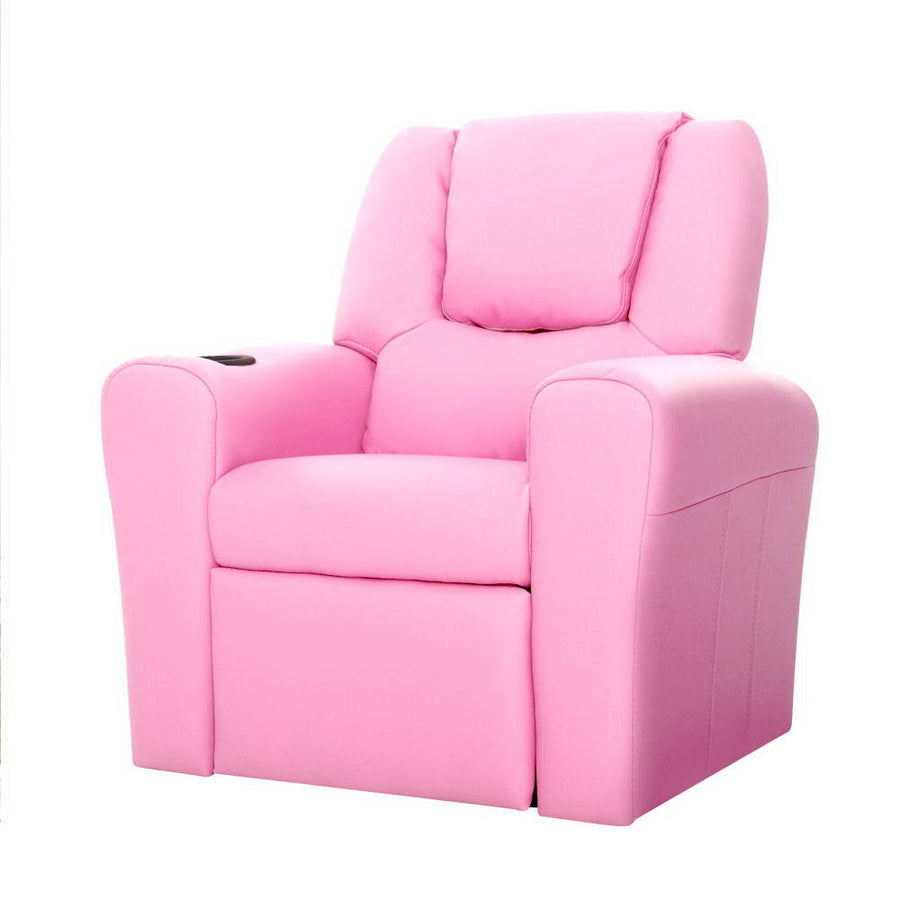 Kids Recliner Chair PU Leather Pink