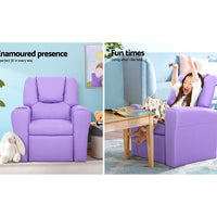 Kids Recliner Chair PU Leather Purple