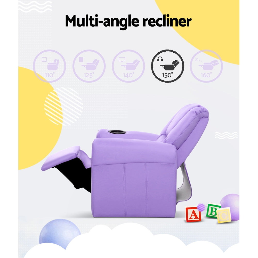 Kids Recliner Chair PU Leather Purple