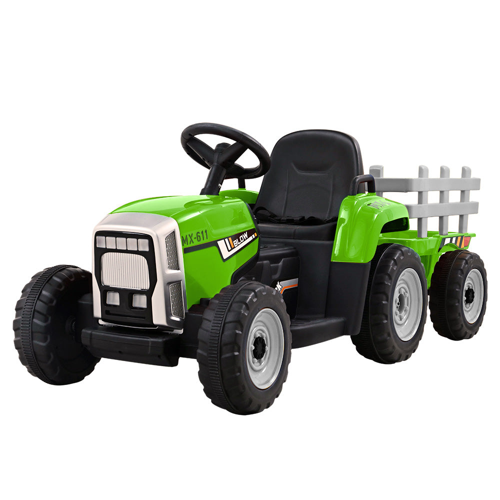 Ride On Car Tractor Trailer Electric Cars 12V Battery Green - SM Everyday Living