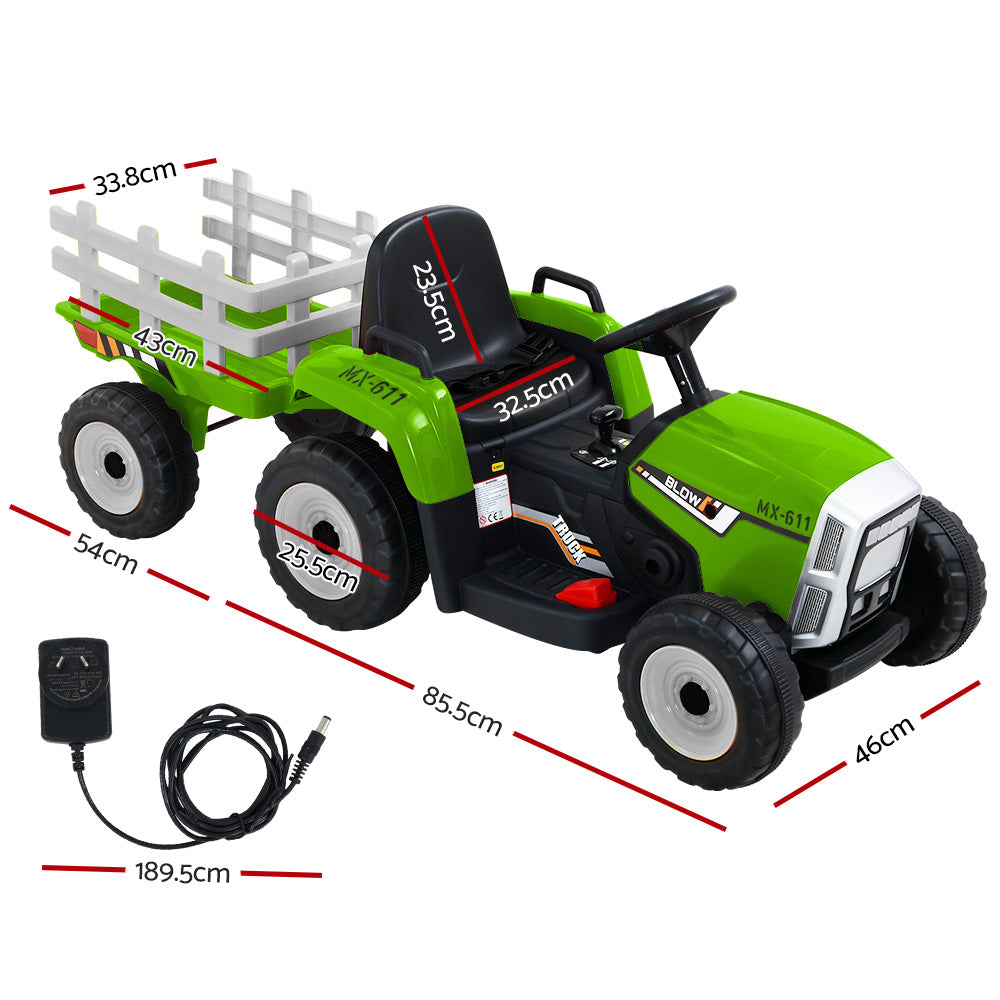 Ride On Car Tractor Trailer Electric Cars 12V Battery Green - SM Everyday Living