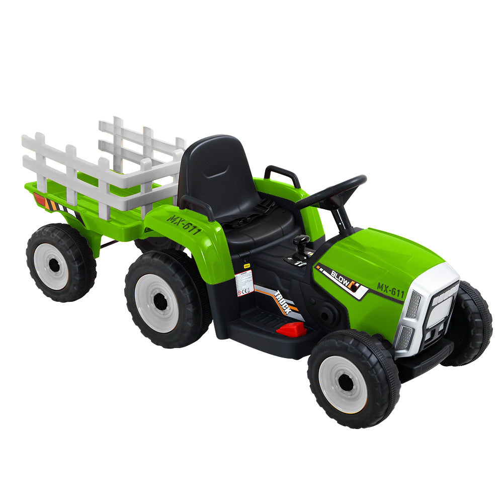 Ride On Car Tractor Trailer Electric Cars 12V Battery Green - SM Everyday Living