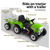 Ride On Car Tractor Trailer Electric Cars 12V Battery Green - SM Everyday Living