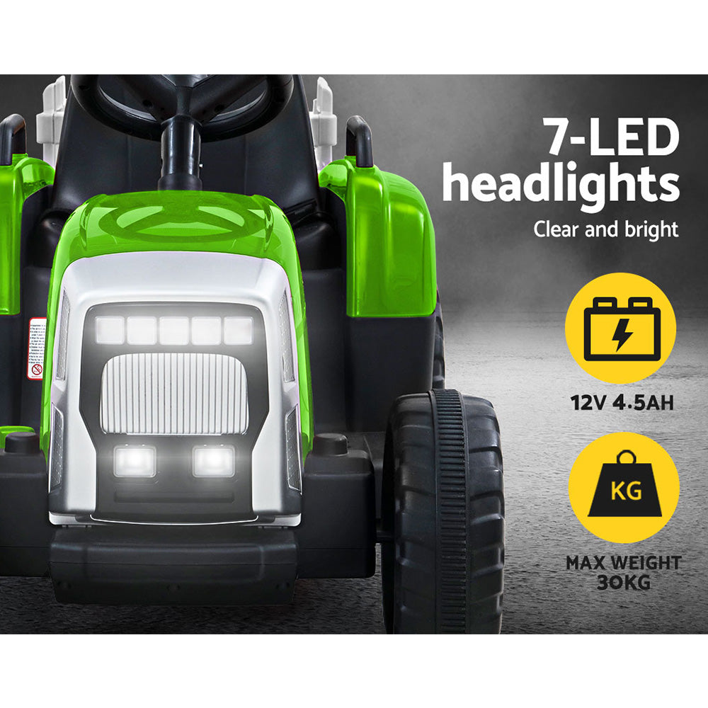 Ride On Car Tractor Trailer Electric Cars 12V Battery Green - SM Everyday Living
