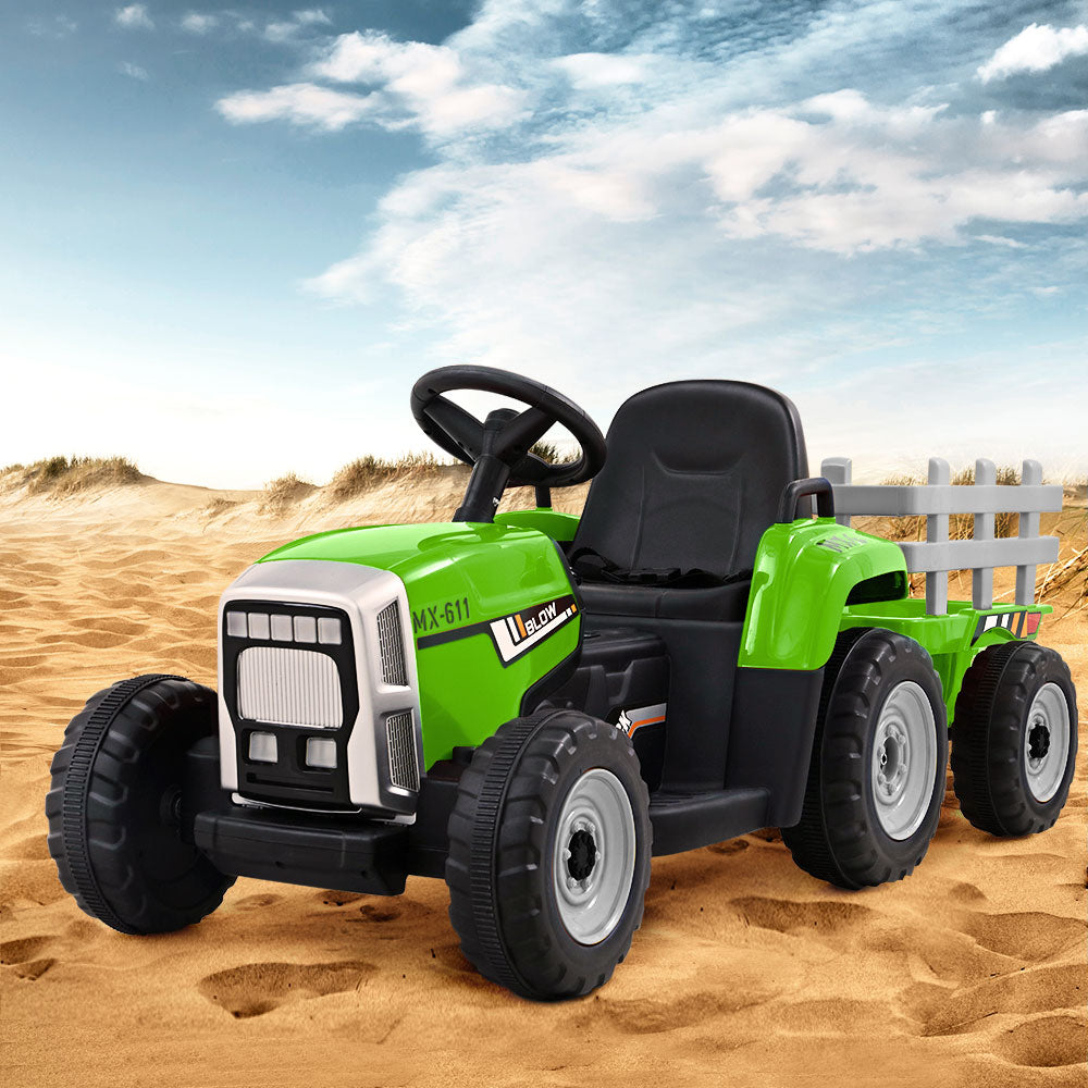 Ride On Car Tractor Trailer Electric Cars 12V Battery Green - SM Everyday Living