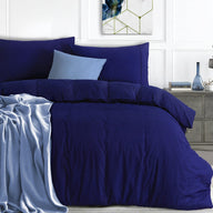 Elan Linen 100% Egyptian Cotton Vintage Washed 500TC Navy Blue Single Quilt Cover Set